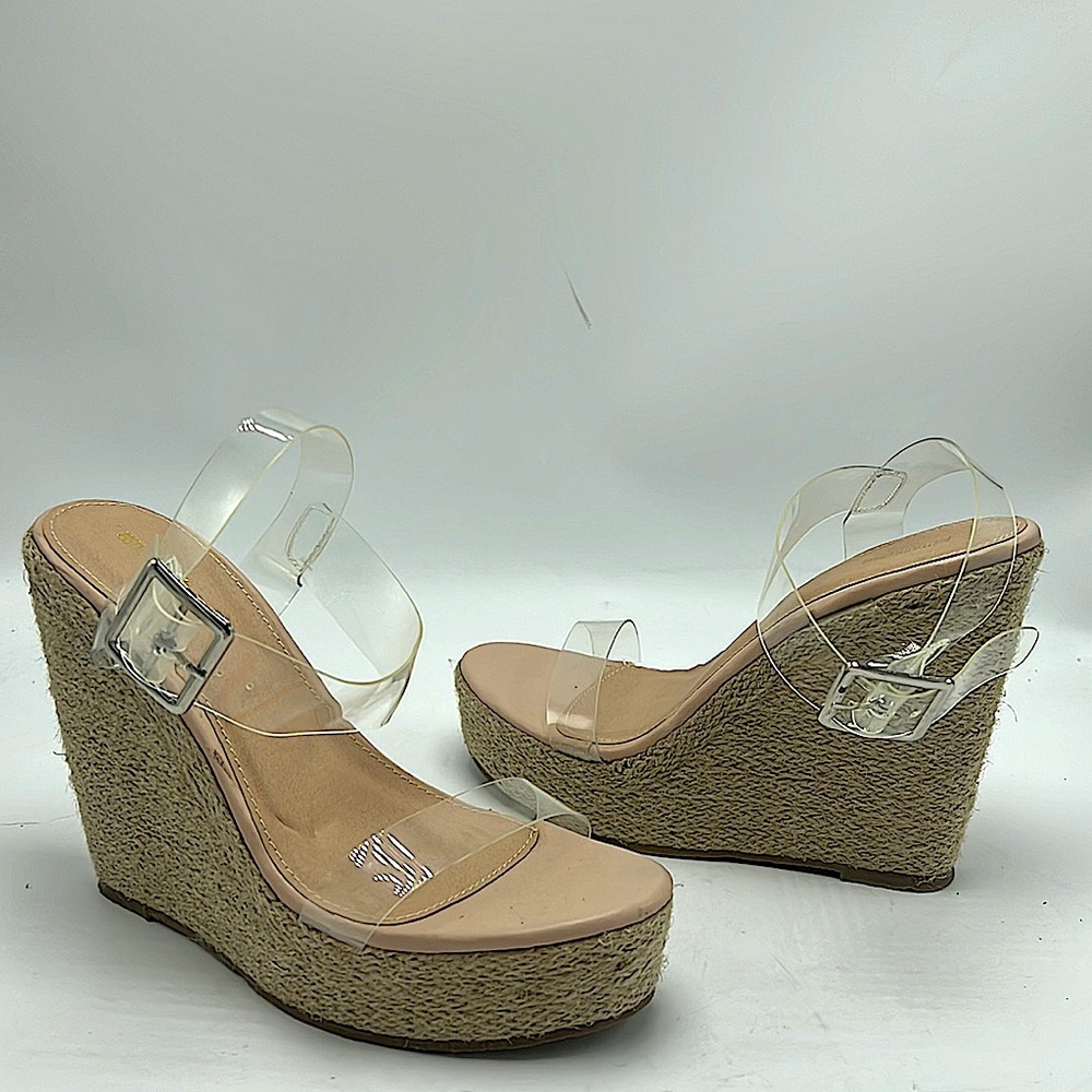 PrettyLittleThing Clear Strap Tan Espadrille Wedges